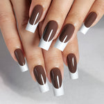 Latte French Tip Long Square Nails