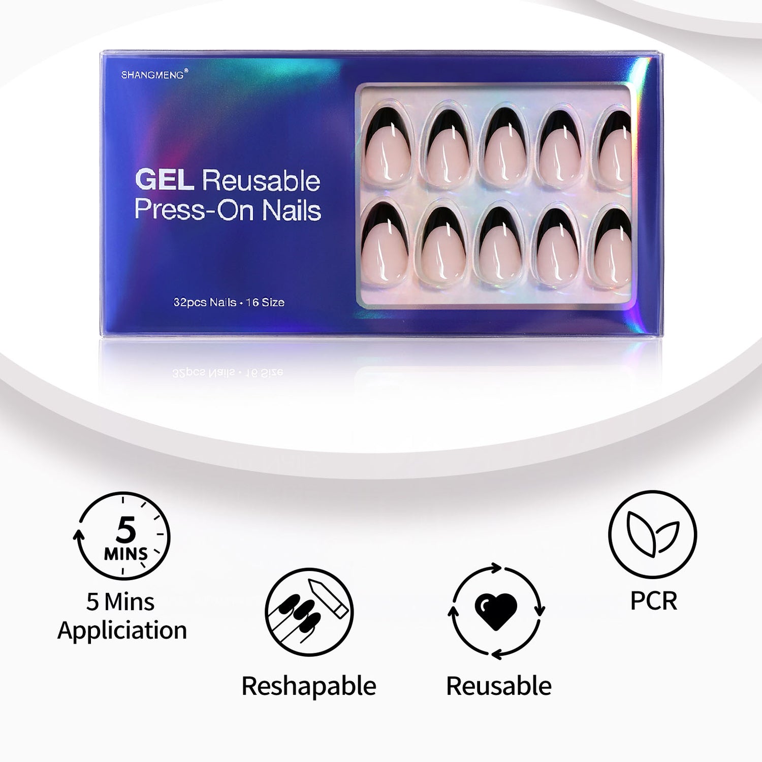 Ongles courts en amande avec pointes noires françaises