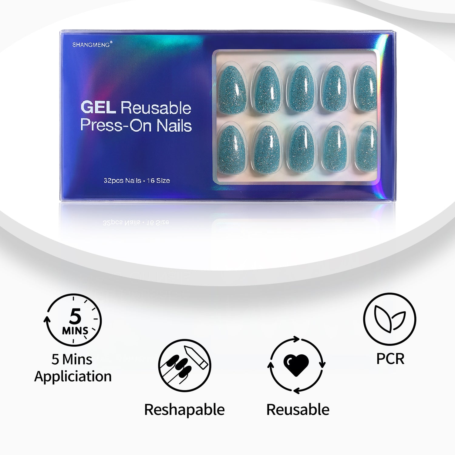 Glitzernde, pfauenblaue Softgel-Press-on-Nägel
