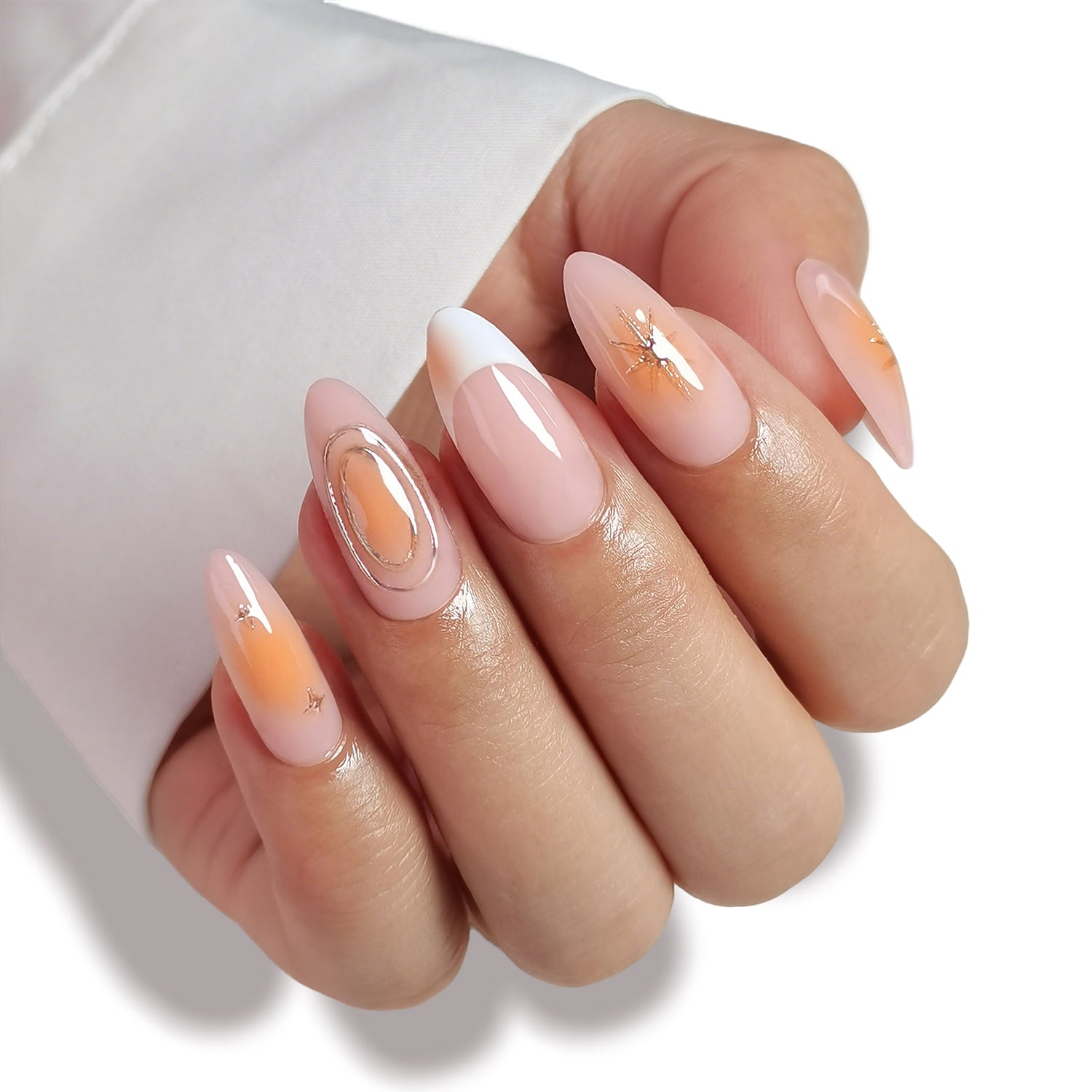 Ongles en amande Blush 3D Silver Star Swirl