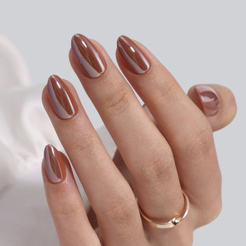 Foto do produto: unhas press-on amendoadas marrom chocolate Chrome | SHANGMENG®
