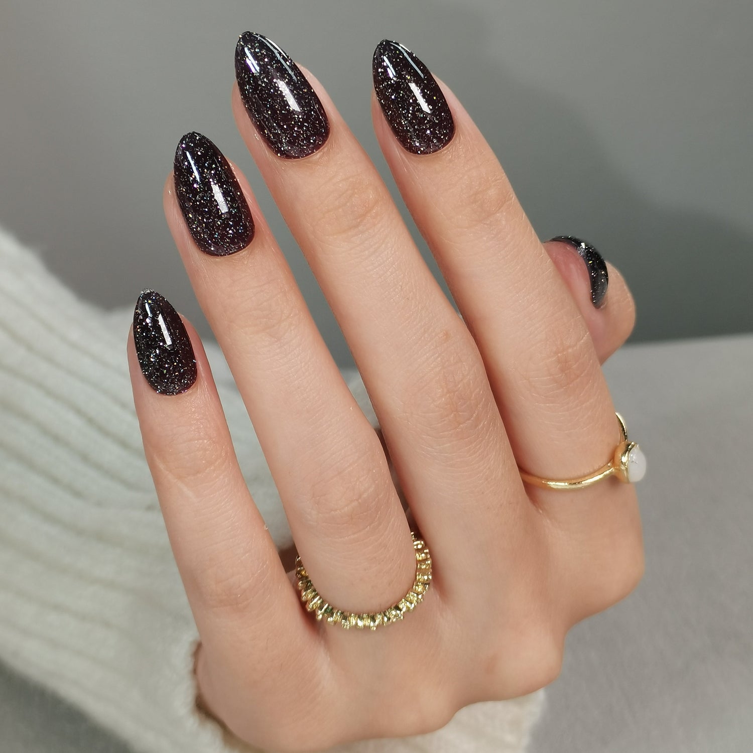 Glitzer Schwarz Sternenhimmel Press on Nails