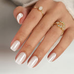 Glazed Chrome Pearl White Nails