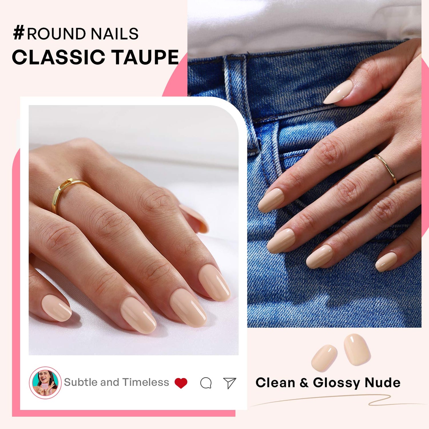 Ongles ronds moyens à coller Cocoon Nude