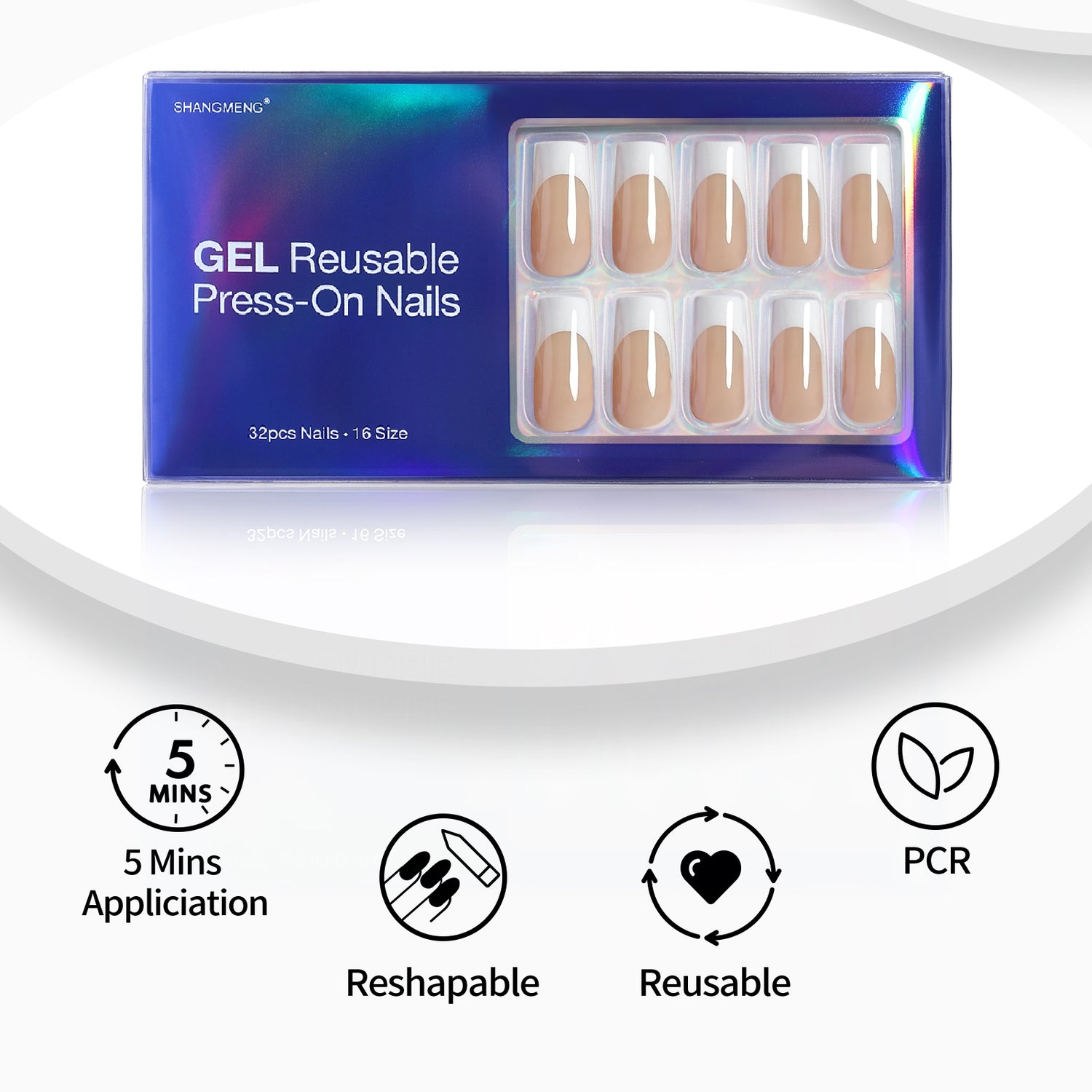 Ongles longs carrés beiges et blancs français
