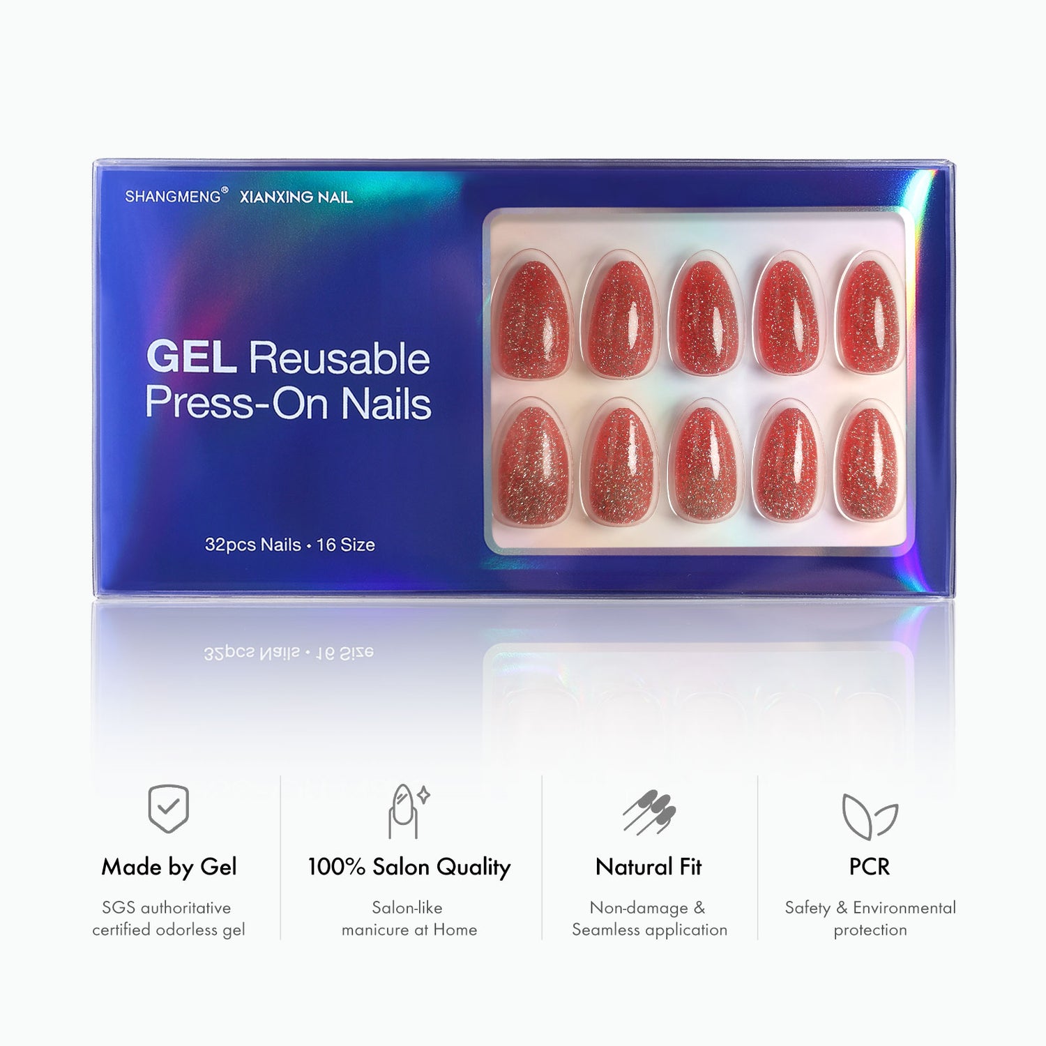 Glitzernde rote weiche Gel-Mandel-Press-on-Nägel