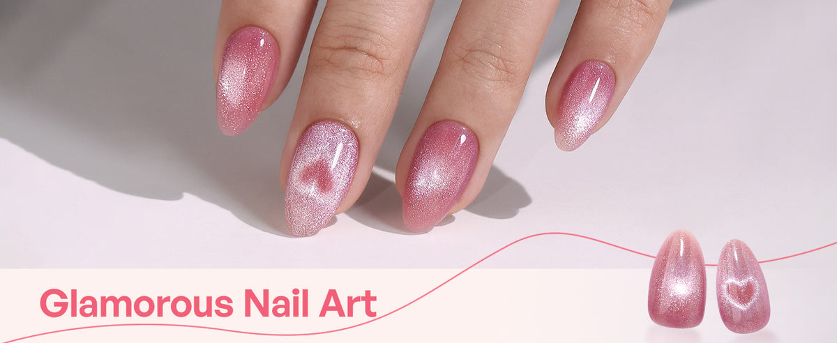 Uñas Postizas Almendradas Cortas Rosa Terciopelo Ojo de Gato detail image 1