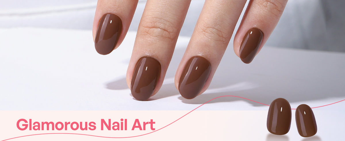Unhas Ovais Curtas em Marrom-Chocolate detail image 1