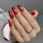 Glossy Red Long Almond Press on Nails
