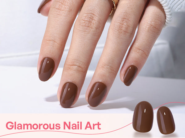 Unhas Ovais Curtas em Marrom-Chocolate detail image 1