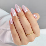 Pink Cat Eye Almond Nails With 3d Silver Bow