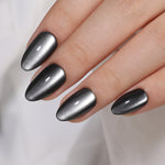 Spooky Black Cat Eye Almond Nails