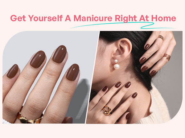 Unhas Ovais Curtas em Marrom-Chocolate detail image 3