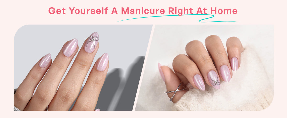 Unghie a Mandorla Corte Cat Eye Rosa con Fiocco Argento 3D detail image 3
