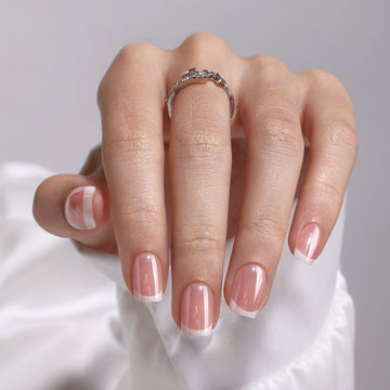 French Tip Chrome White Short Square Press on Nails product image 1 | SHANGMENG®