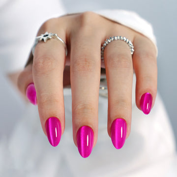 Cat Eye Hot Pink Soft Gel Almond Nails foto do produto | SHANGMENG®