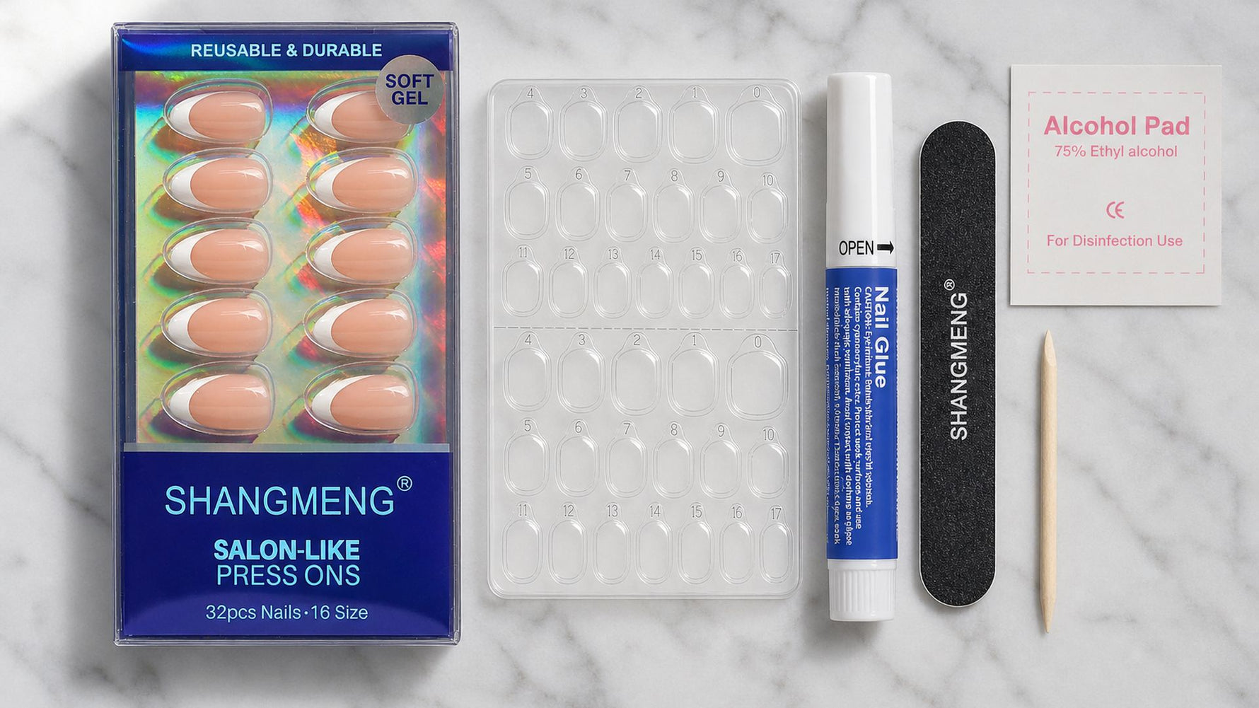 SHANGMENG press on nails complete kit what are press on nails box nail tips glue tabs file