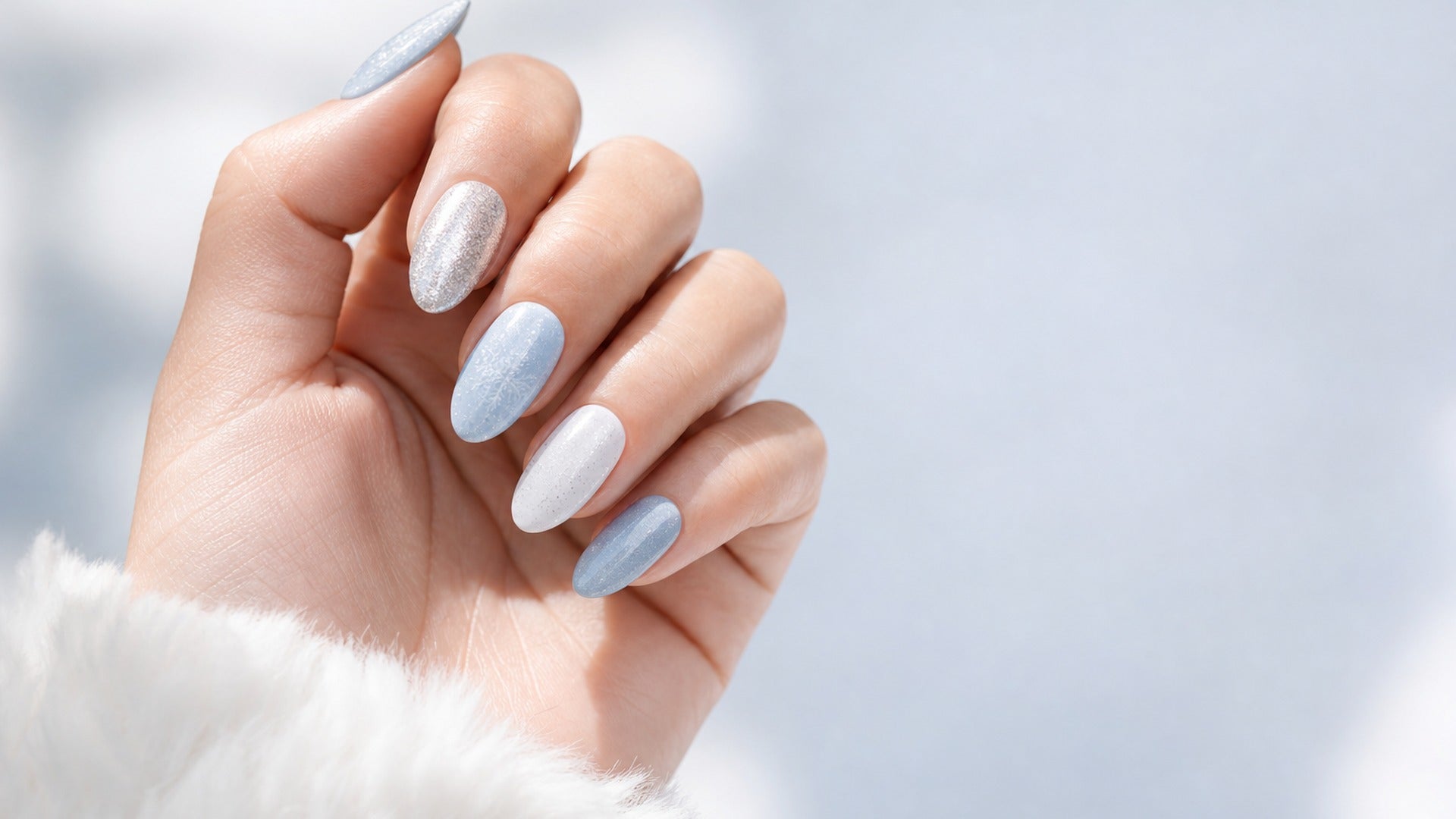 january winter nail ideas icy blue white silver press on nails editorial hero