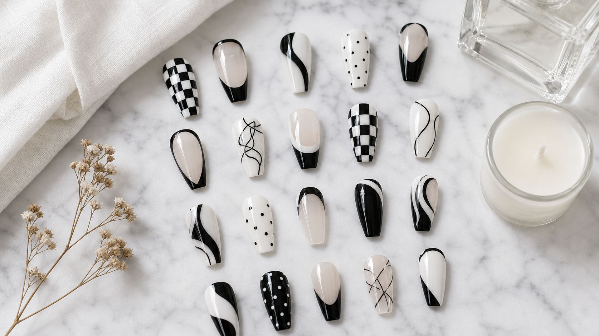 Black and White Press-On Nails: 20 Graphic Designs hero image