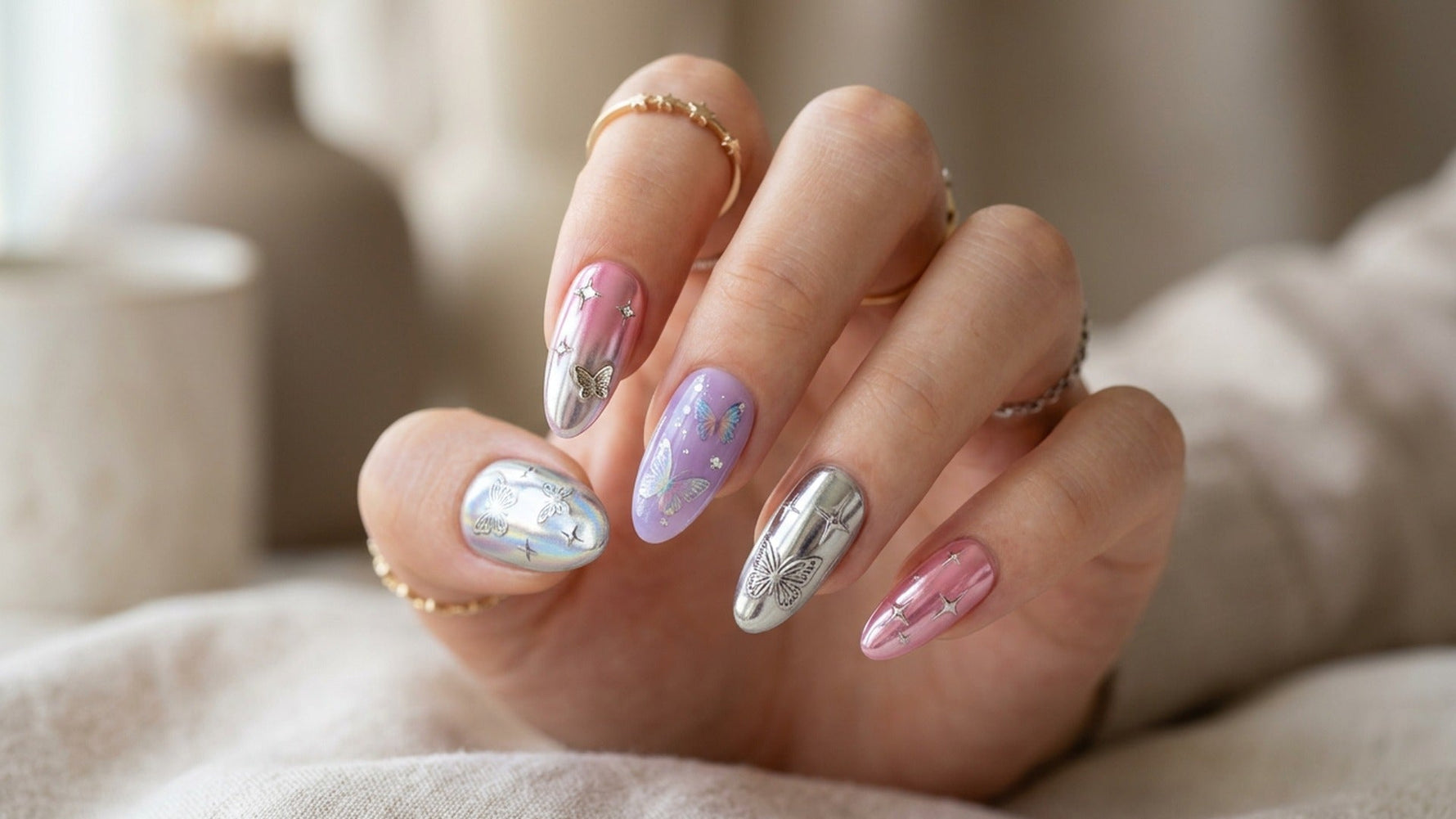 Y2K Press-On Nails: Chrome, Butterfly & Star Designs hero image