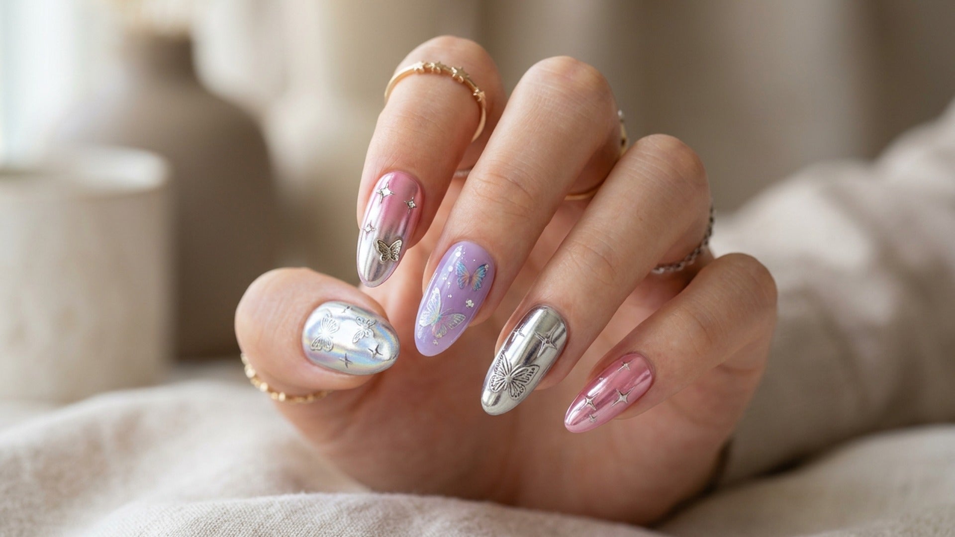 Y2K Press-On Nails: Chrome, Butterfly & Star Designs hero image