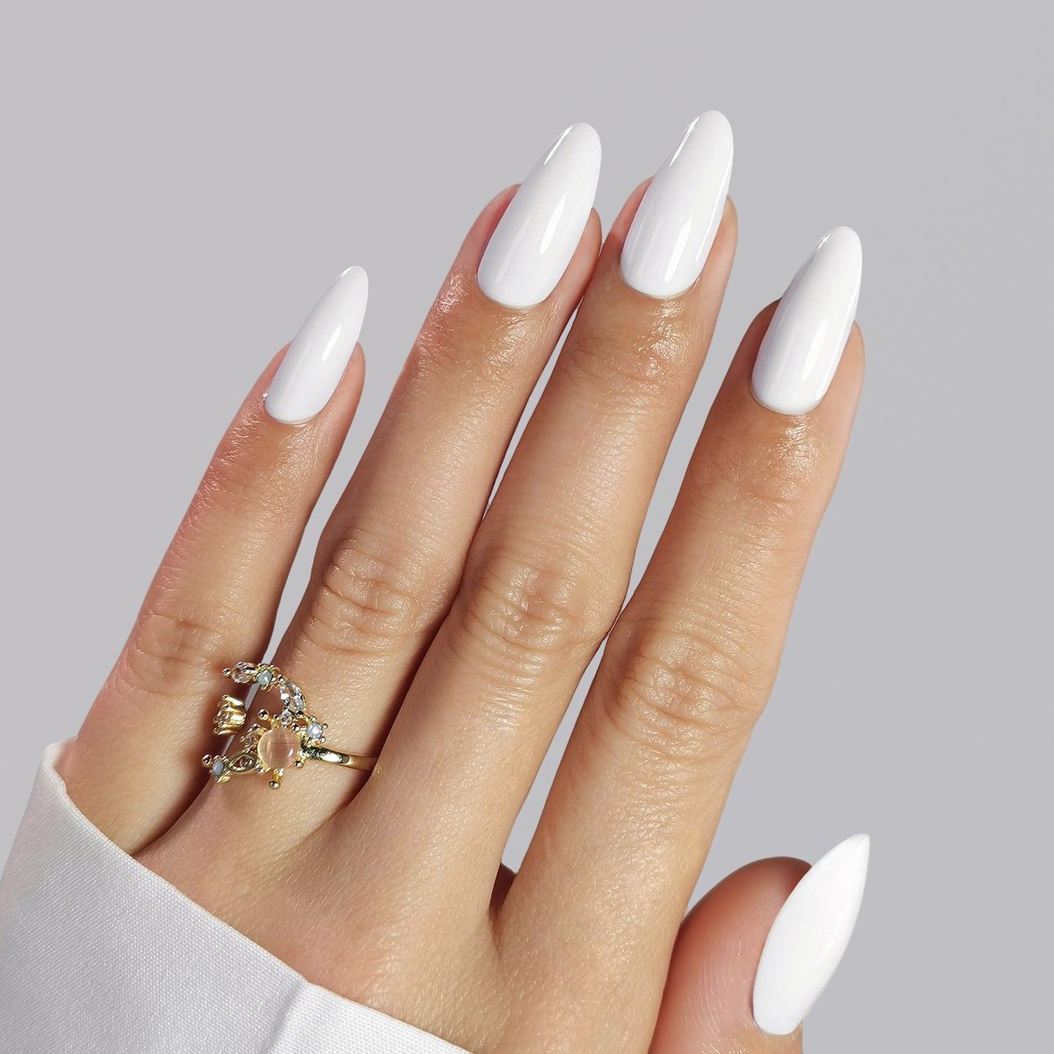 Glossy Angel White Almond Nails