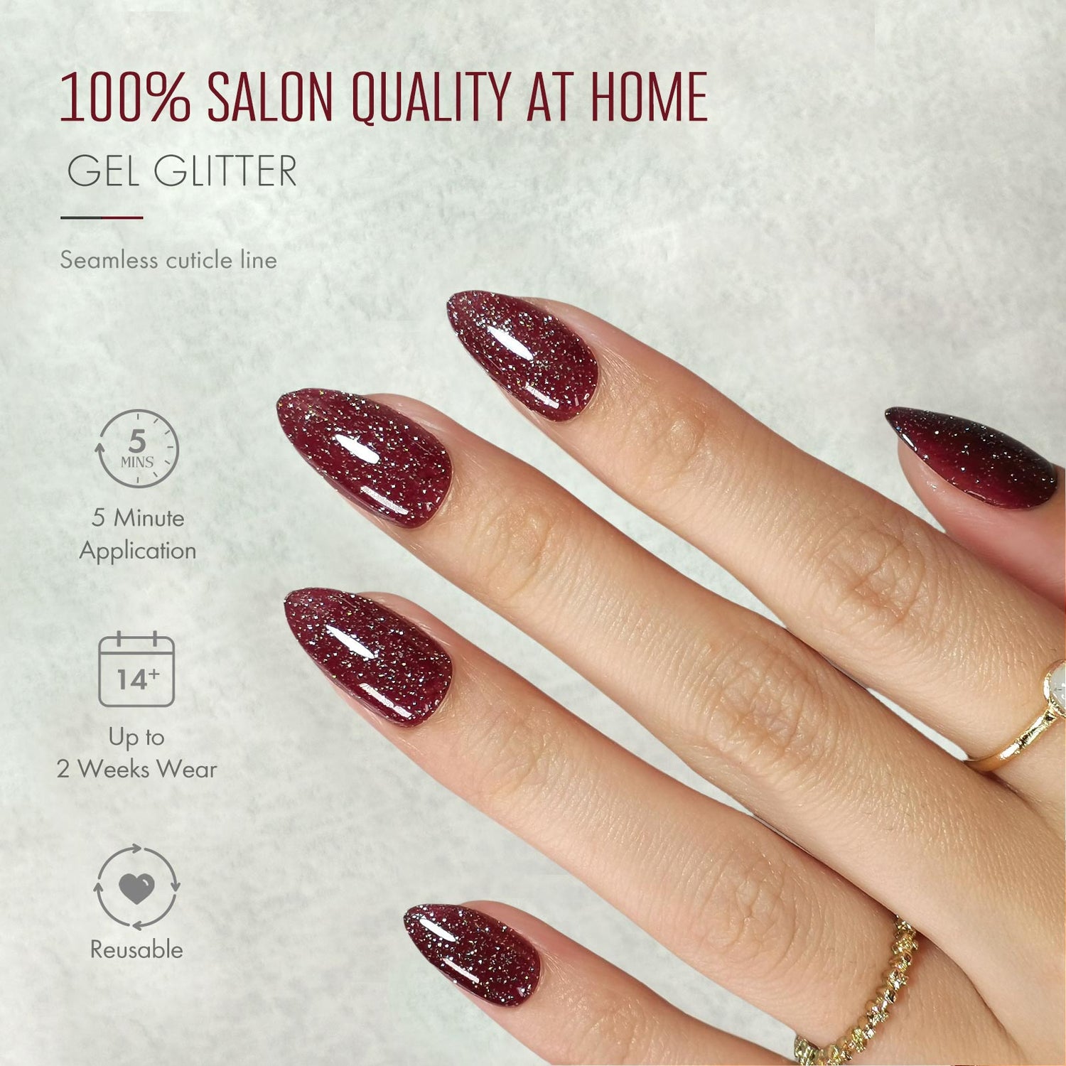 Glitter Wine Red Soft Gel Nails