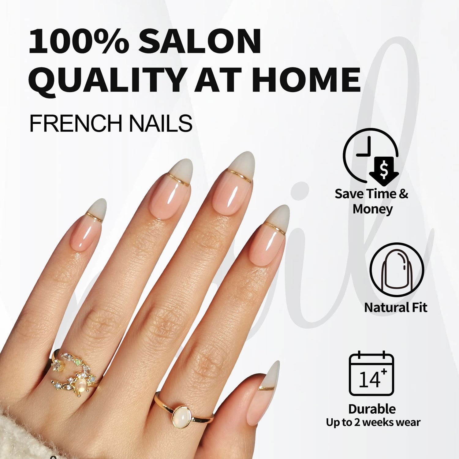 Faux ongles en amande rose ombré doré - Ongles à coller