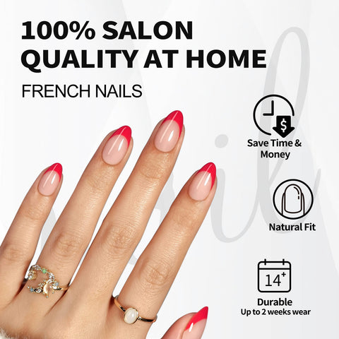 Red French Tips Almond - Press on Nails