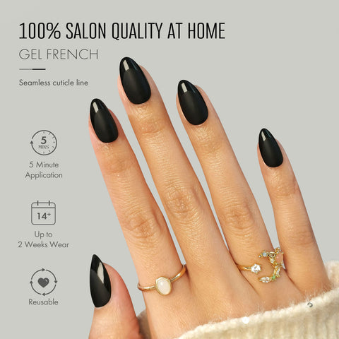 French Matte Black Short Almond Nails