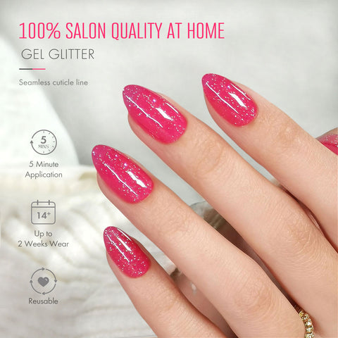 Glitter Hot Pink Press on Nails