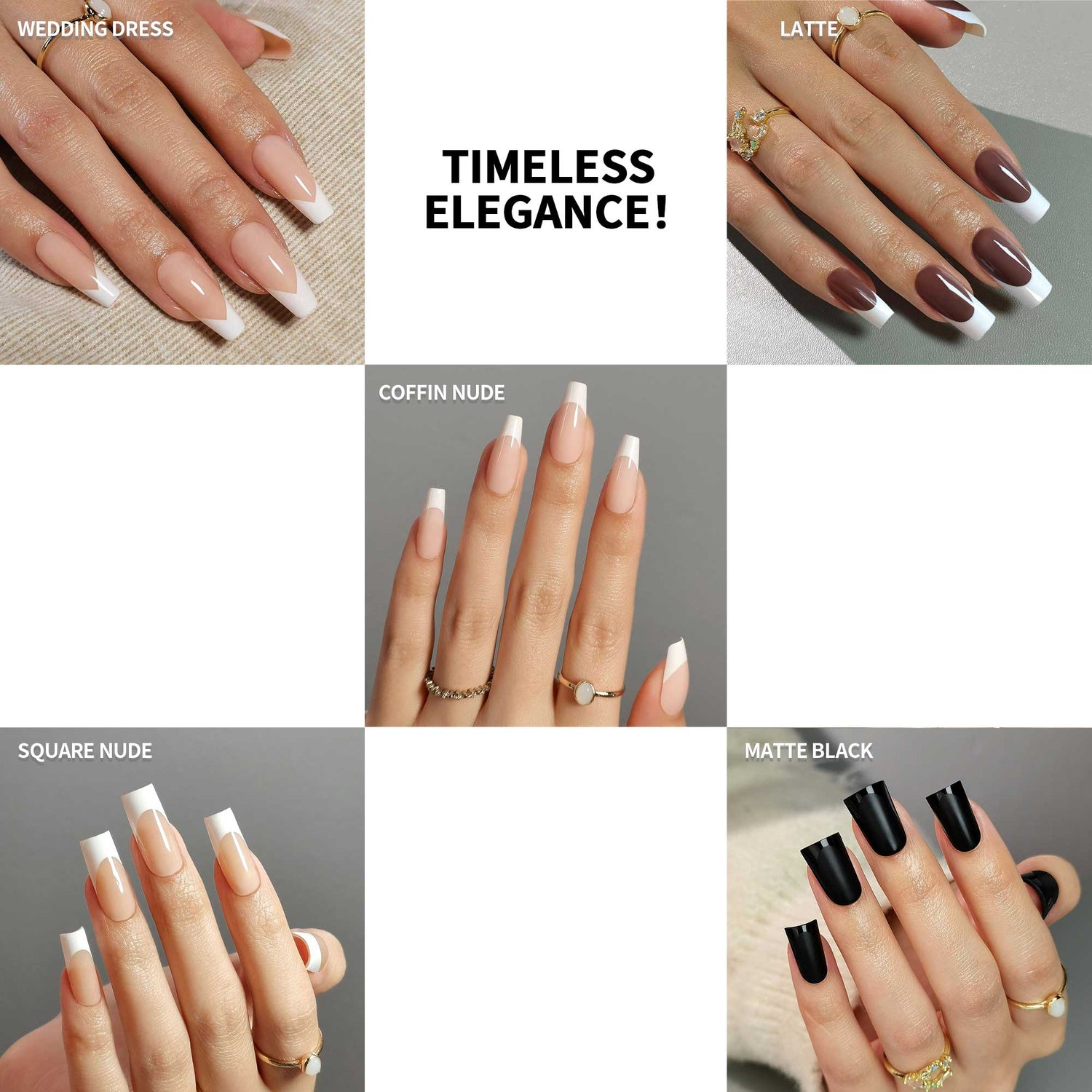 Long Square French Gel False Nails Bundles