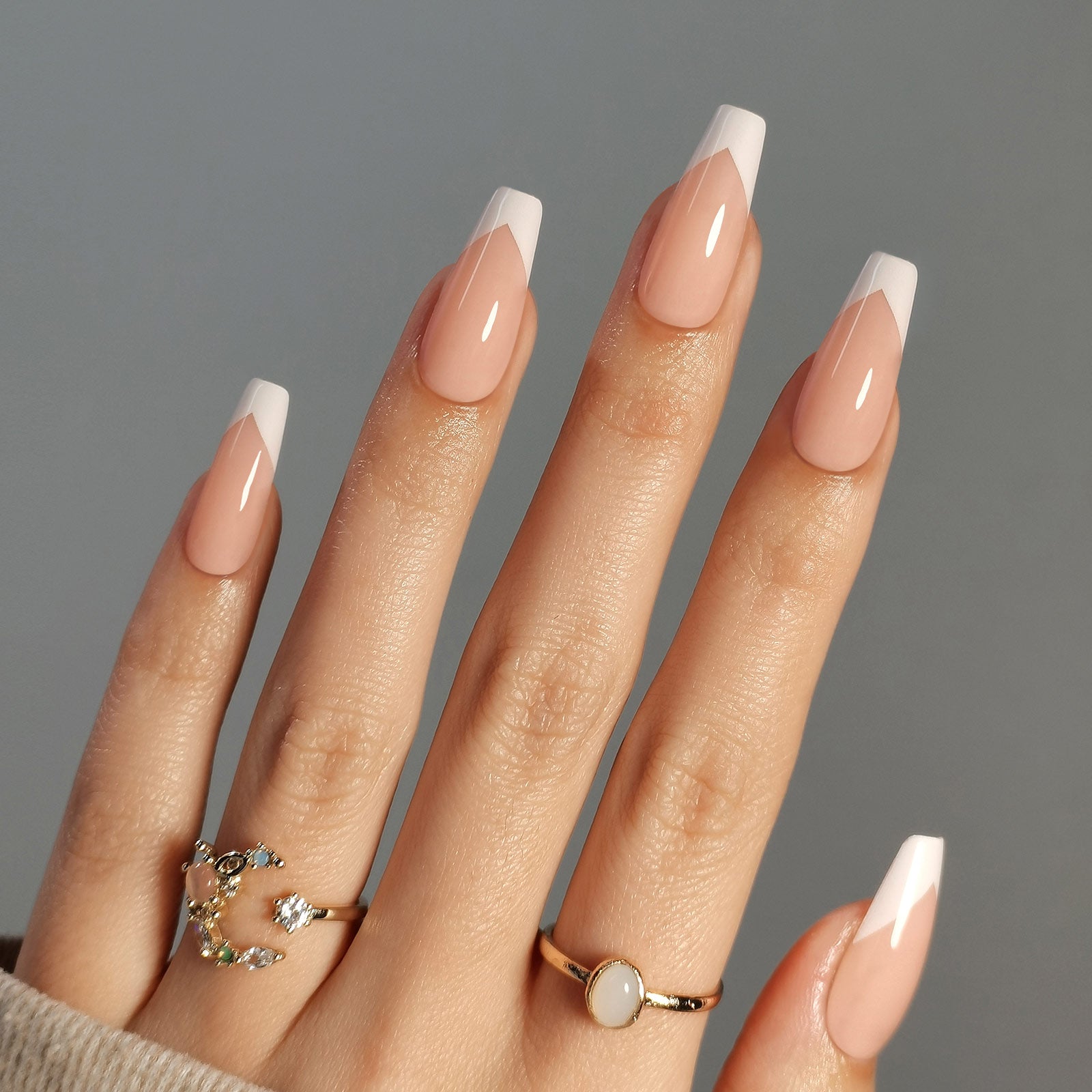 SHANGMENG Wedding White French Tip Long Coffin Press On Nails SHANGMENG Wedding White French Tip Long Coffin Press On Nails