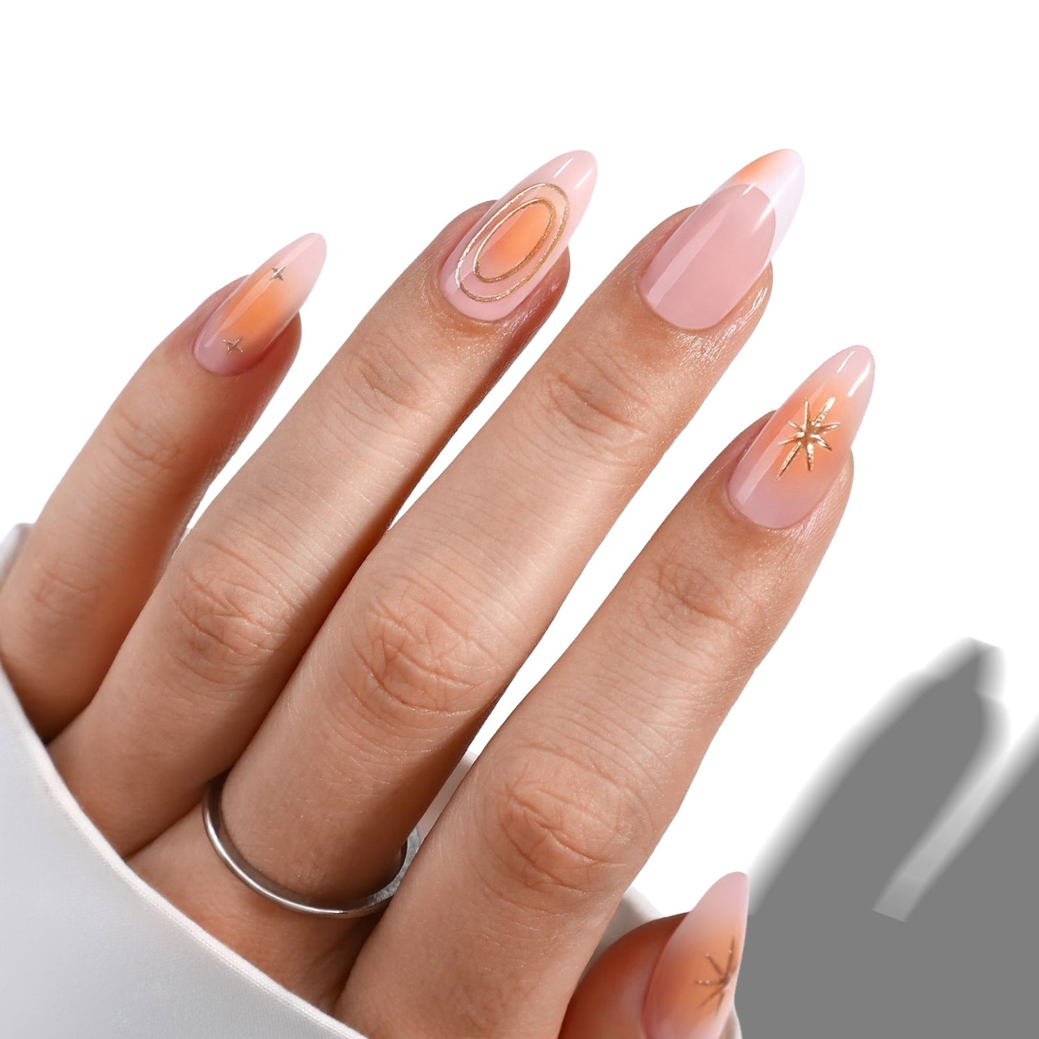 Ongles en amande Blush 3D Silver Star Swirl