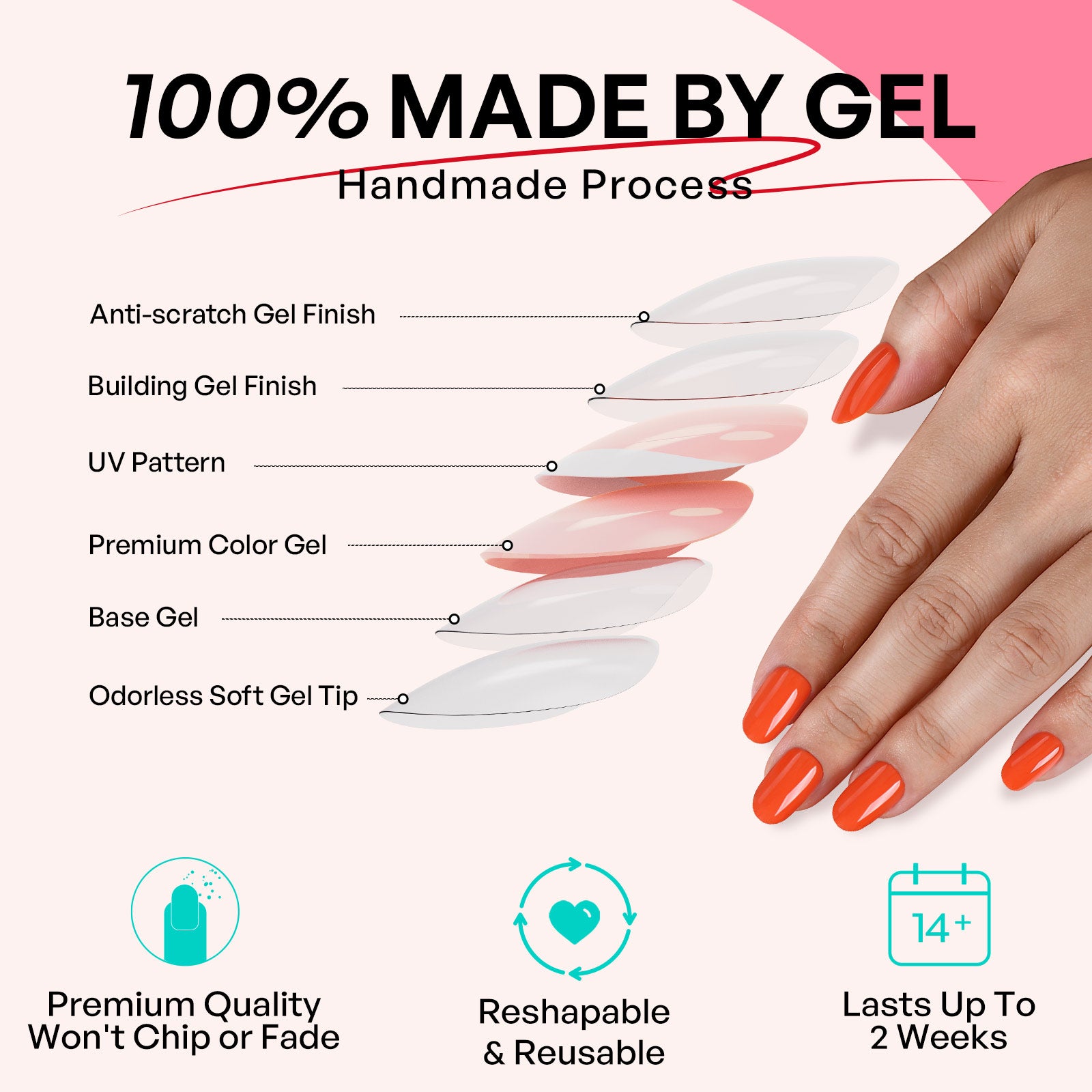 SHANGMENG® Orangeade Medium Round Soft Gel Press-on Nails| Long