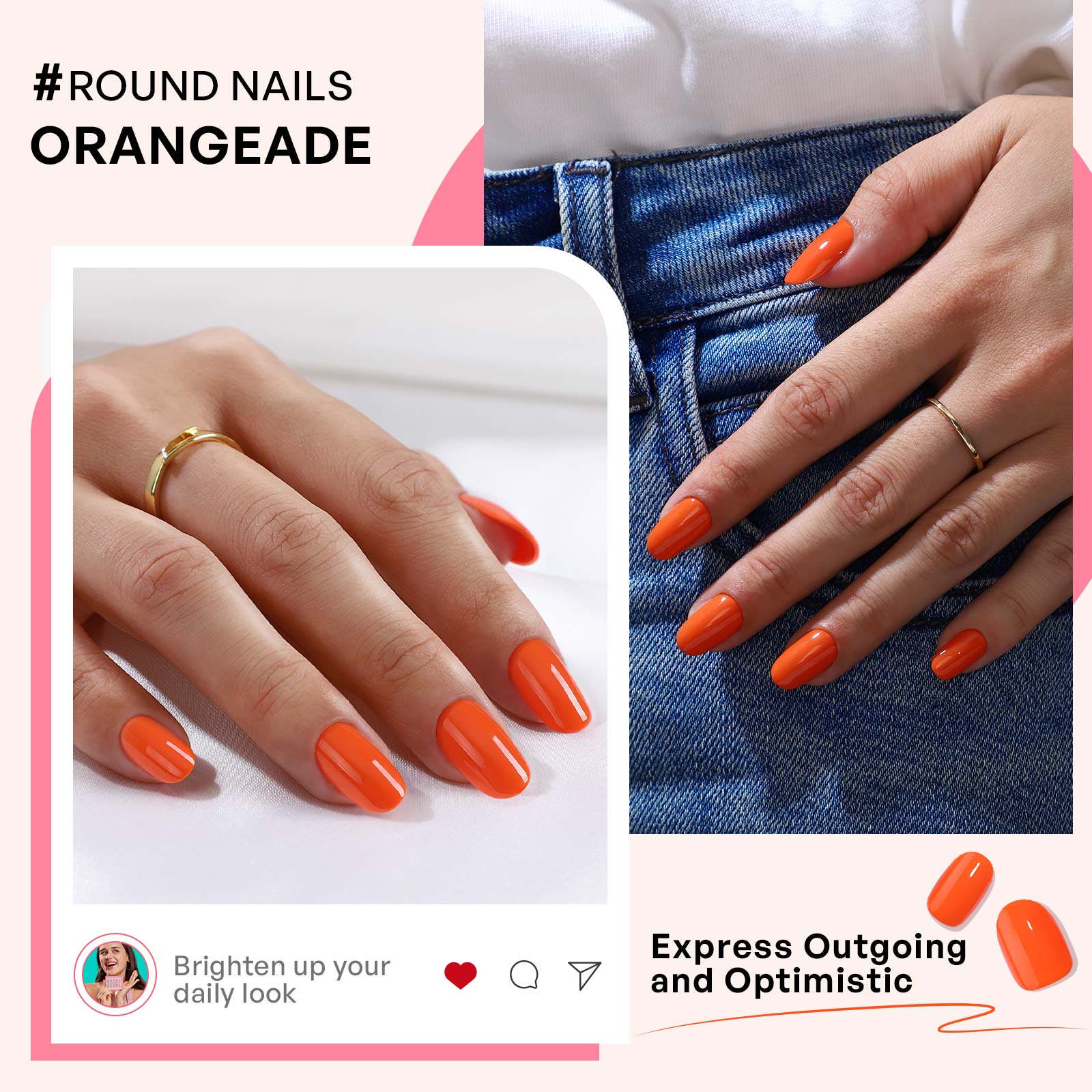 SHANGMENG® Orangeade Medium Round Soft Gel Press-on Nails| Long