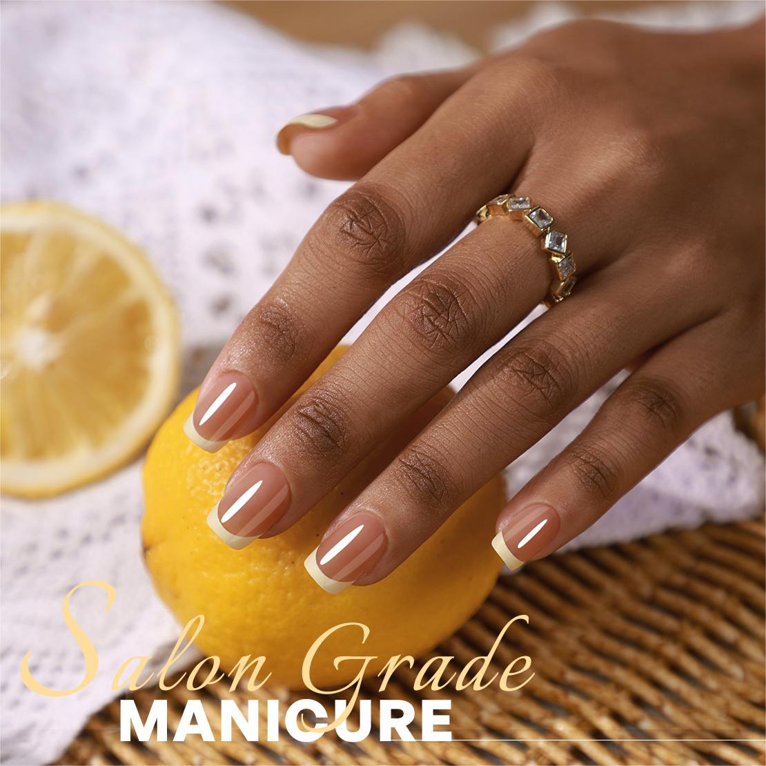 Beige Ivory French Tip Short Square Nails