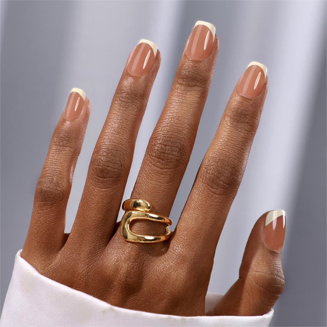 Beige Ivory French Tip Short Square Nails