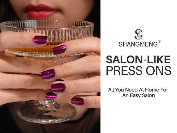 Cat Eye Purple Short Square Soft Gel Press on Nails detail image 1
