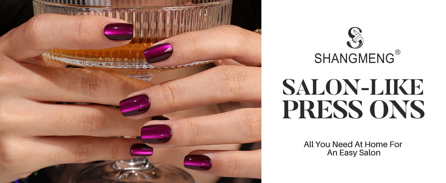 Cat Eye Purple Short Square Soft Gel Press on Nails detail image 1