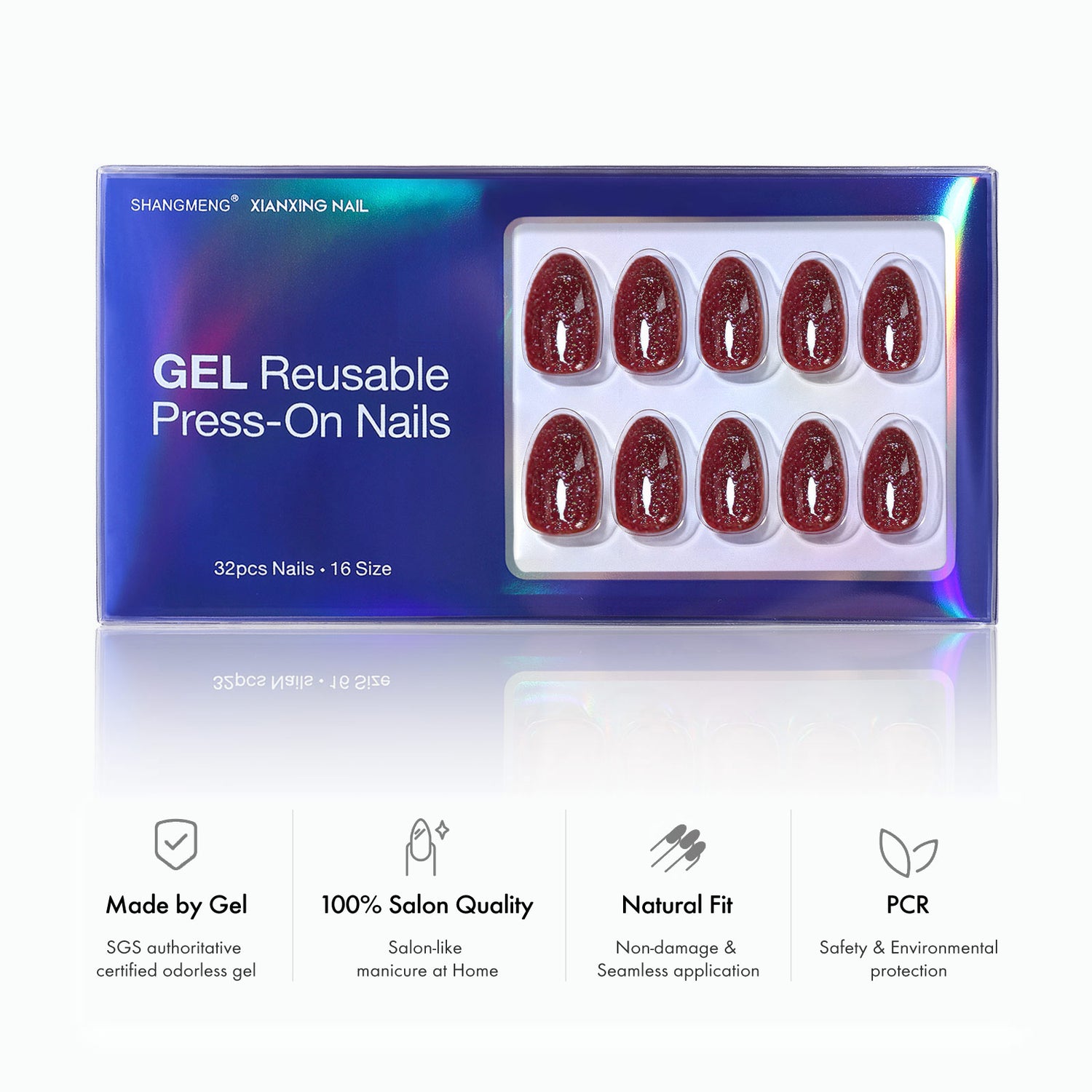 Ongles en gel souple rouge vin pailleté