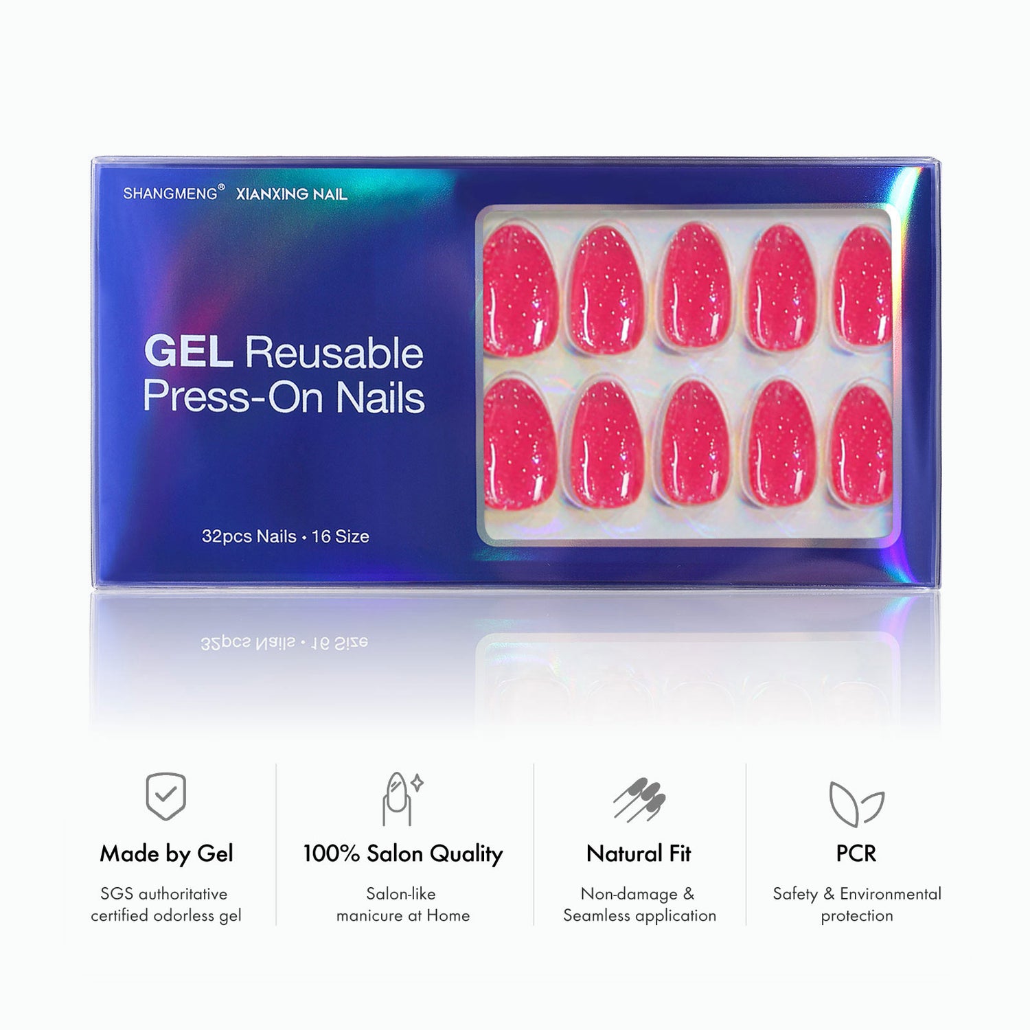 Ongles à coller rose vif pailleté