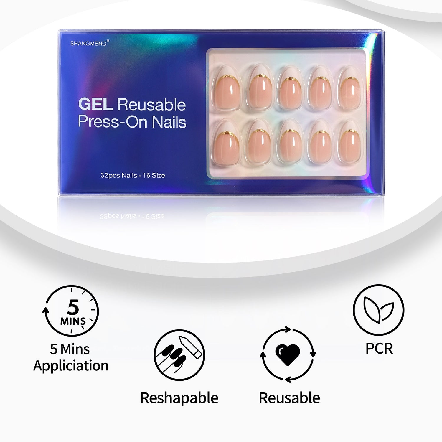 Ongles French Almond avec bordure dorée - Ongles à coller