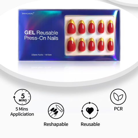 Red Gold-Tipped French Tip Short Press-On Nails