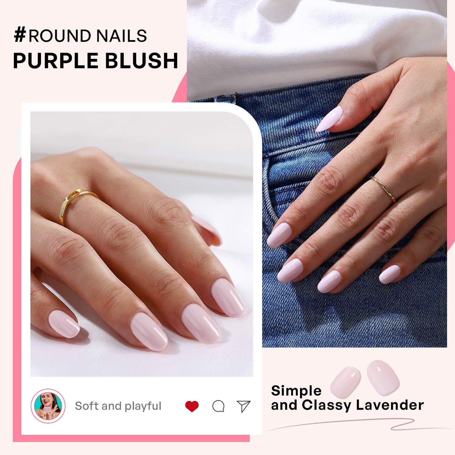 Ongles ronds moyens à coller rose poudré