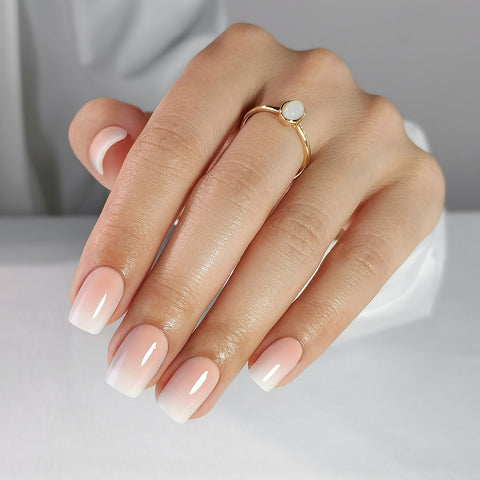 Gradient White Ombre Short Square Nails