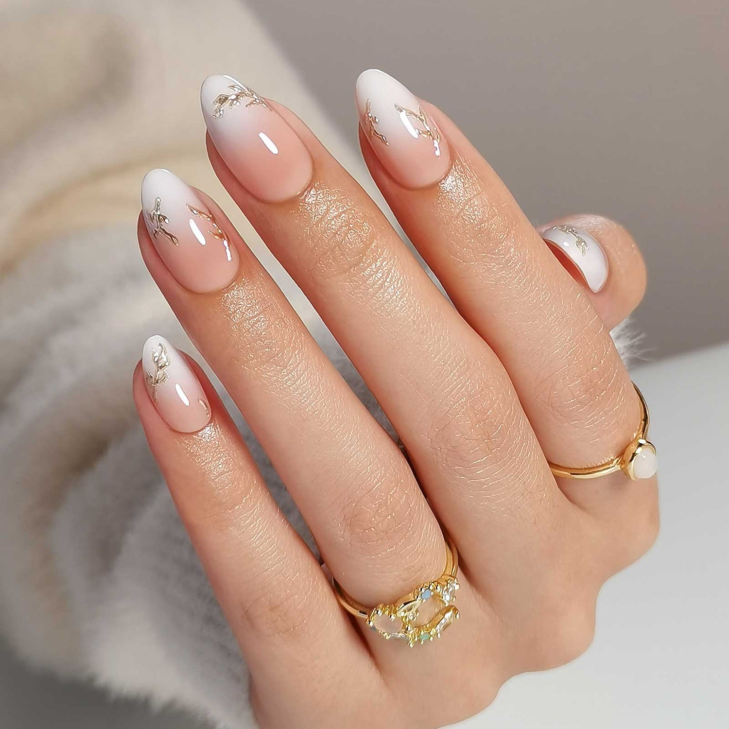Golden Willow Ombre Pink Almond Nails - Press On Nails