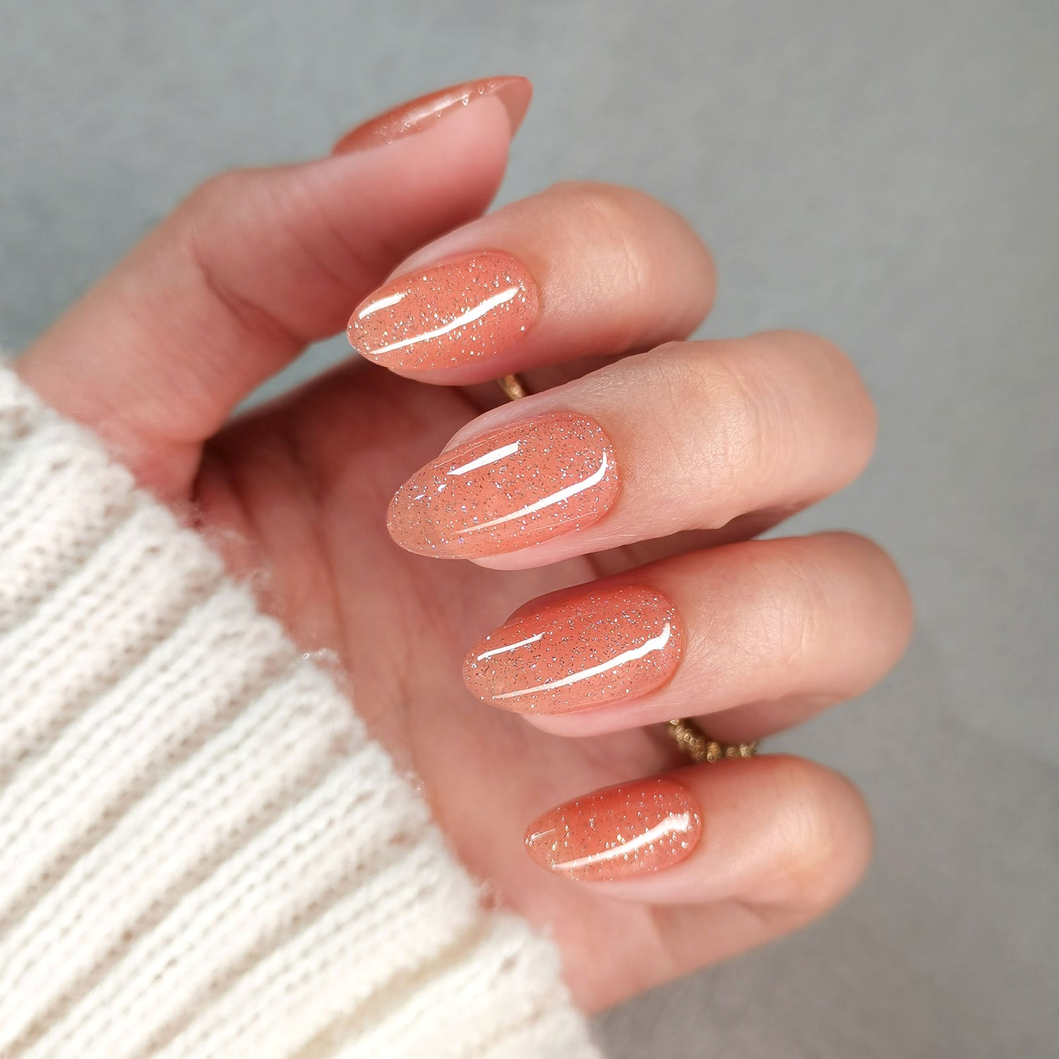 Glitter Orange Soft Gel Almond Nails
