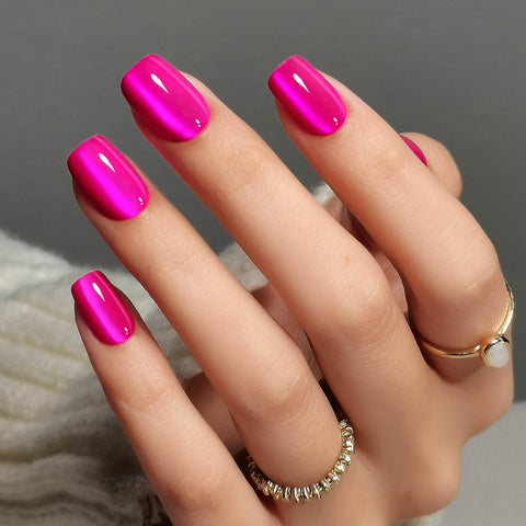Cat Eye Hot Pink Soft Gel Nails