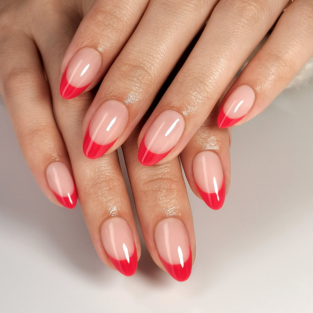 Red French Tips Almond - Press on Nails